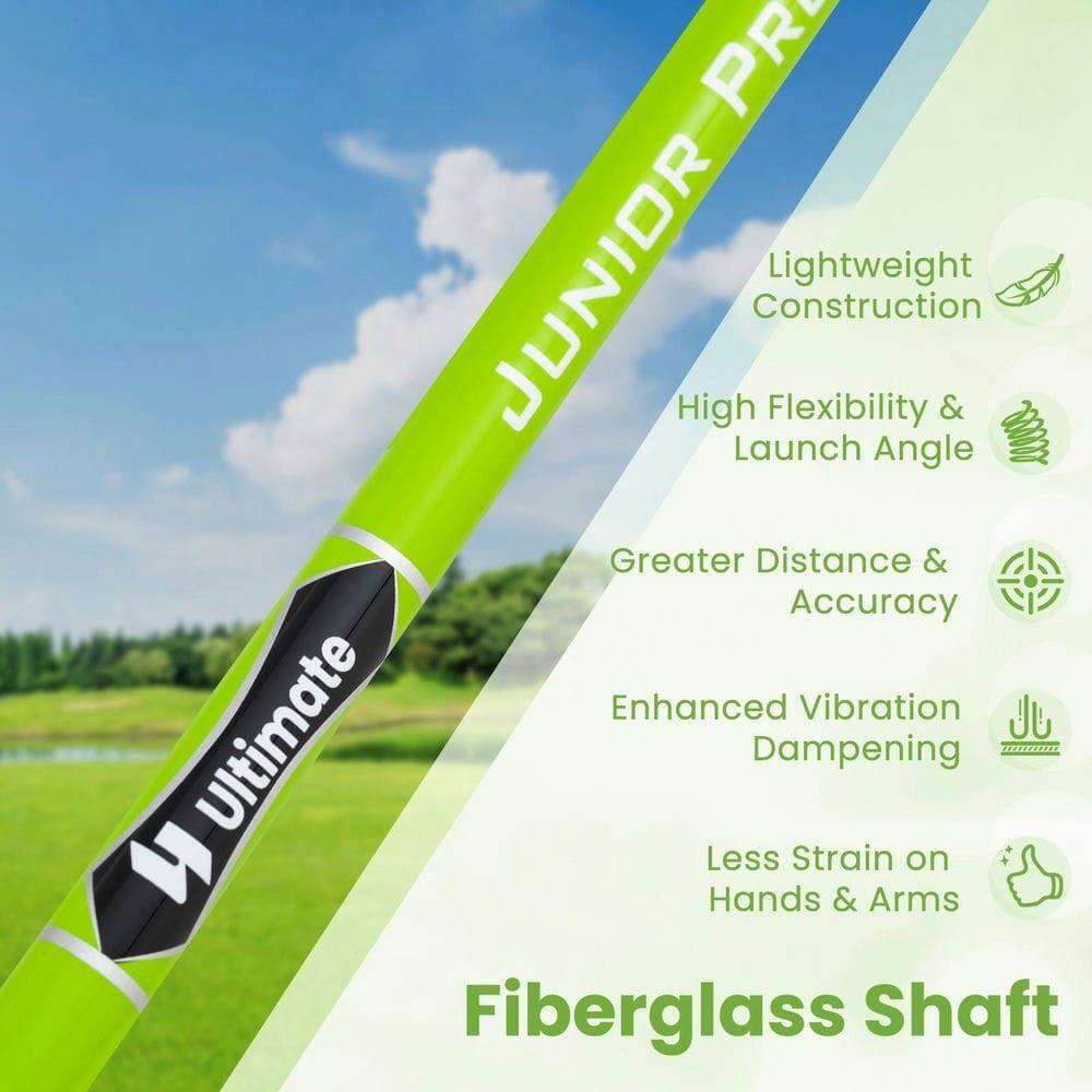 PR JUNIOR Lightweight Construction High Flexibility & Launch Angle Greater Distance & Accuracy Enhanced Vibration Dampening = Less Strain on Hands & Arms Fiberglass Shaft