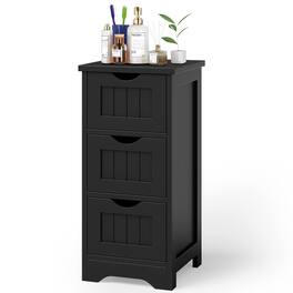Gymax - 3-Drawer Bathroom Floor Cabinet Free Standing Side Storage Organizer Nightstand - Black