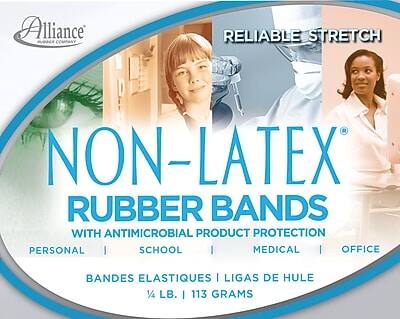 Alliance Rubber Company
NON-LATEX RUBBER BANDS
WITH ANTICROBIAL PRODUCT PROTECTION
RELIABLE STRETCH
PERSONAL | SCHOOL | MEDICAL | OFFICE
BANDES ELASTIQUES | LIGAS DE HULE
1/4 LB. | 113 GRAMS