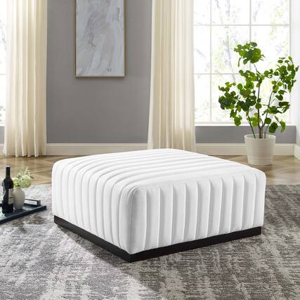 Front. Modway - Conjure Channel Tufted Upholstered Fabric Ottoman by Modway - EEI-5501-BLK-WHI.