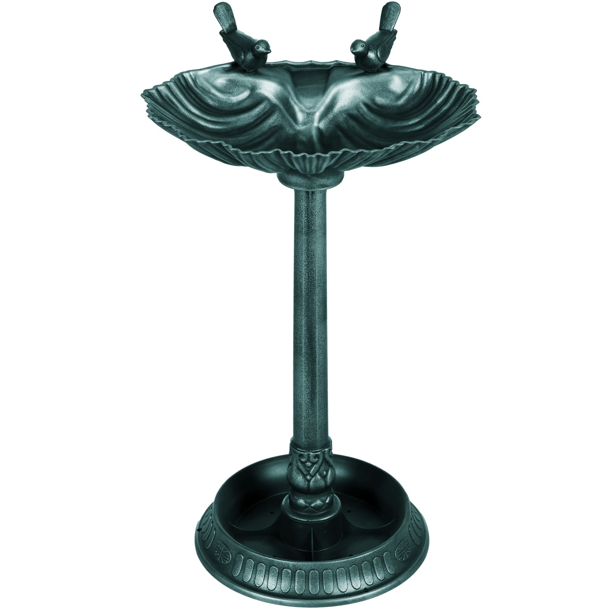 Outsunny - Antique Bird Bath Decorative Birdbath Bird Feeder Bowl with Planter Pedestal and Bird Statues - Dark Green