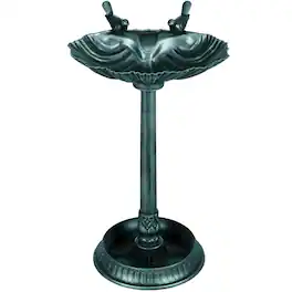 Outsunny - Antique Bird Bath Decorative Birdbath Bird Feeder Bowl with Planter Pedestal and Bird Statues - Dark Green