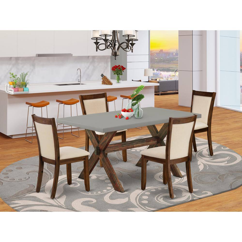 Angle. East West Furniture - East West Furniture 5-Piece Dining Room Table Set Consists of a Mid Century Dining Table and 4 Light Beige Linen Fabric - Multi-Color.