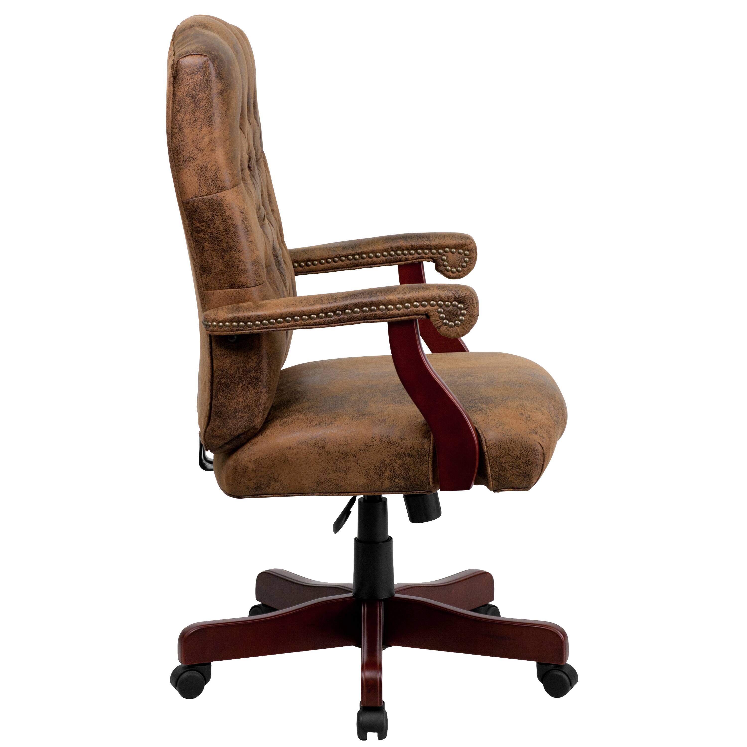 Alt View 6. Emma + Oliver - Martha Washington Executive Swivel Office Chair with Arms - Bomber Brown Microfiber/Mahogany Frame.