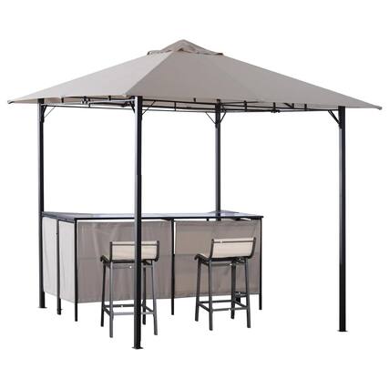 Front. Resenkos - Resenkos 3-Piece Patio Bar Set, 2 Bar Stools, Bar Table,Steel Tube, Polyester, Sling, Black, Gray and Beige - Black,Gray and Beige.