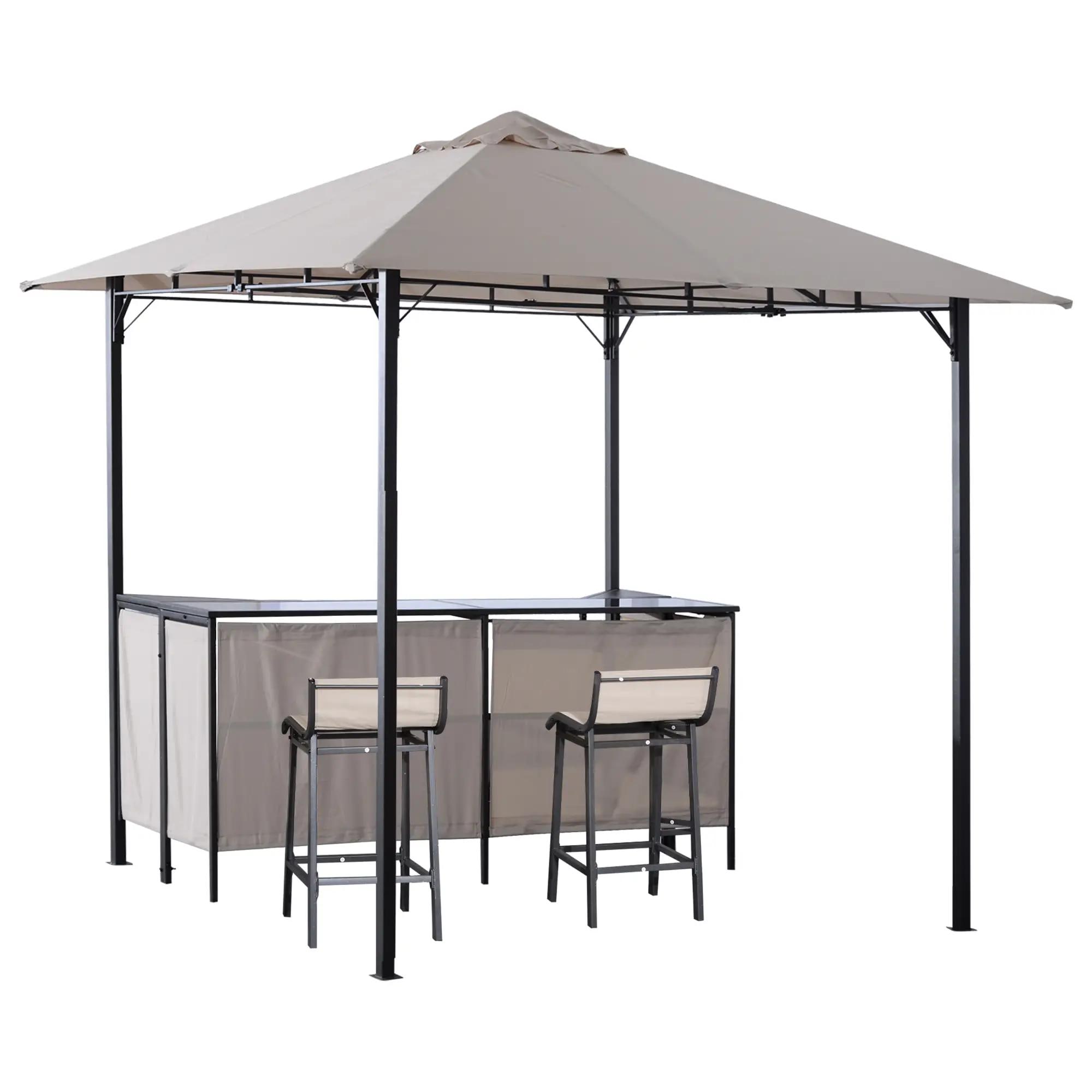 Front. Resenkos - Resenkos 3-Piece Patio Bar Set, 2 Bar Stools, Bar Table,Steel Tube, Polyester, Sling, Black, Gray and Beige - Black，Gray and Beige.