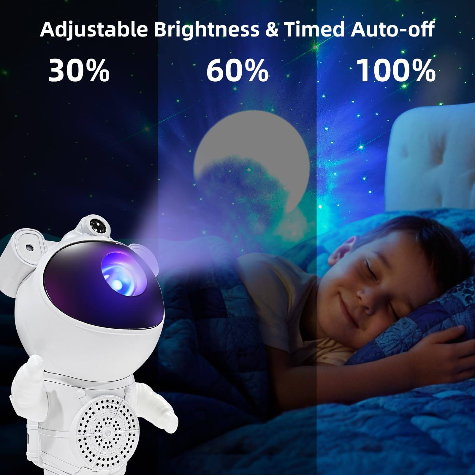 Adjustable Brightness & Timed Auto-off  
30%  
60%  
100%