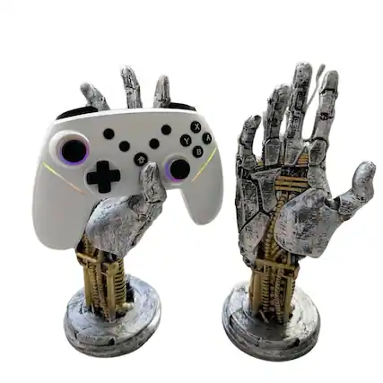 Front. Stock Preferred - 3D Printed Multifunctional Handle Stand – Universal Gaming Console & Controller Holder - Black / Custom Cyberpunk Finish.