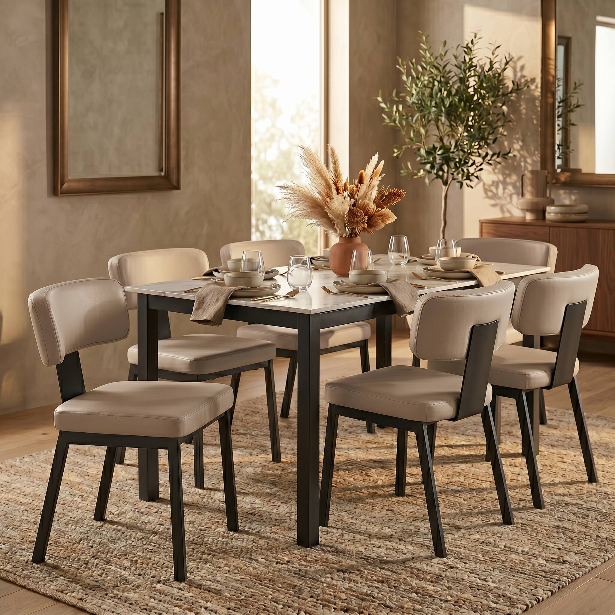 Angle. LeisureMod - Teres Leather Dining Chair, Ergonomic Mid-Century Modern Kitchen Accent Chair, Steel Legs - Light Taupe.