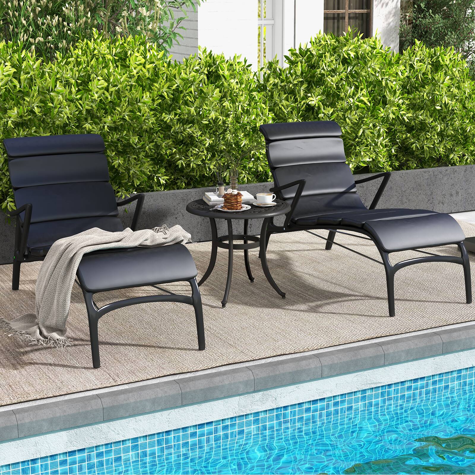 Alt View 4. Costway - Costway 2 PCS 24" Patio Side Table with Adjustable Footpads Round Cast Aluminum End Table - Antique Brown.