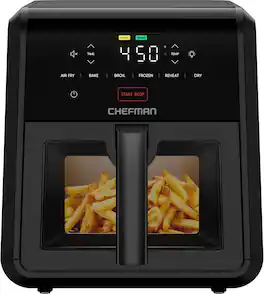 Chefman - TurboFry 6-in-1 Air Fryer, Powerful DC Motor Heats to 450°F, 7-Quart Nonstick Basket - Black