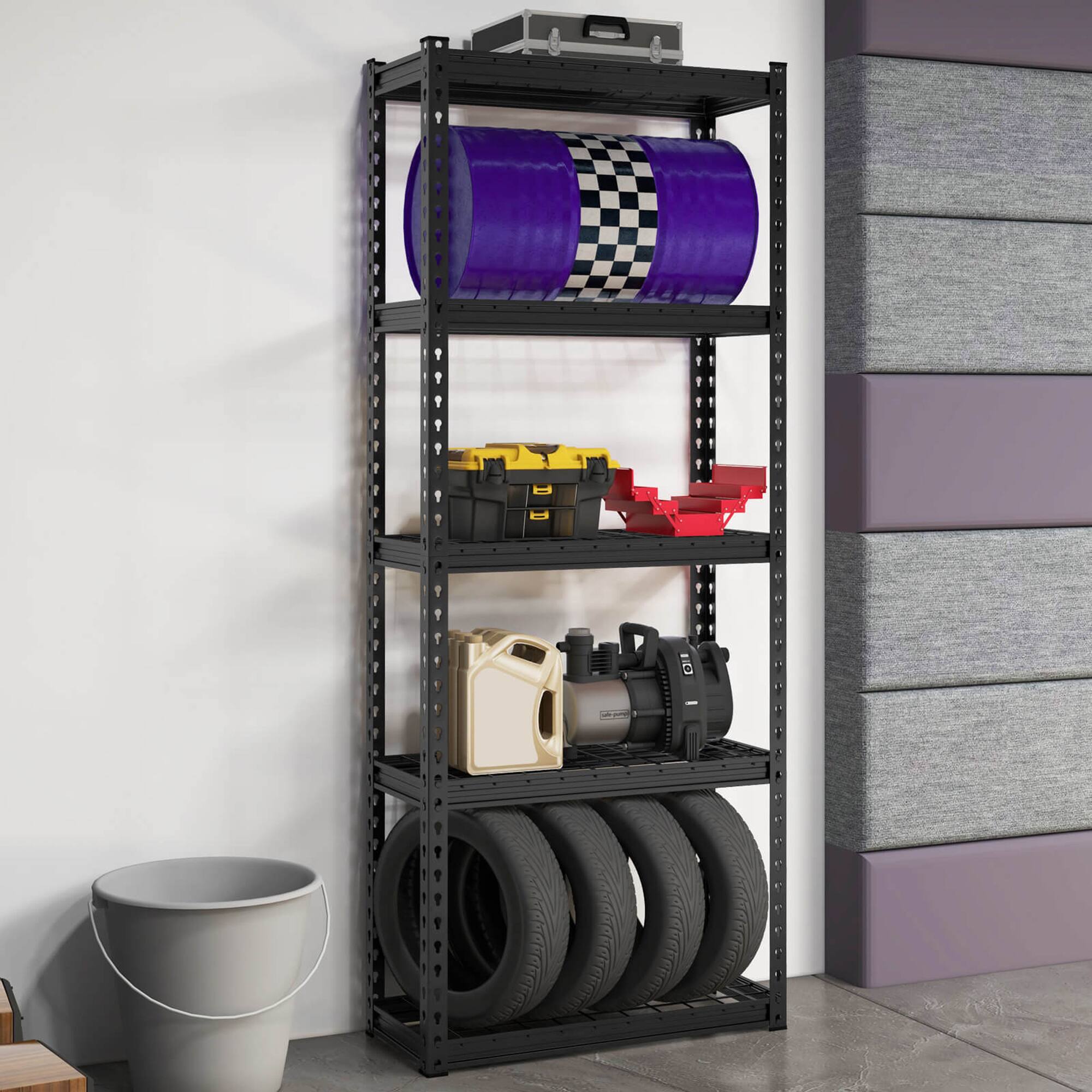 Alt View 2. Gymax - Gymax 4PCS 5-Tier Metal Shelving Unit Heavy Duty Wire Storage Rack with Anti-slip Foot Pads - Black.