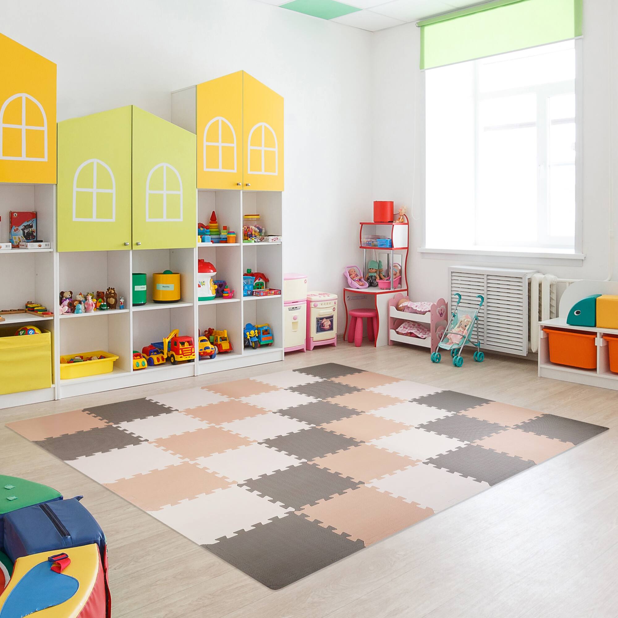 Alt View 3. BalanceFrom Fitness - BalanceFrom Fitness 36 Tile Thick Interlocking Puzzle Foam Exercise Play Mat - Cream/Gray/Beige.