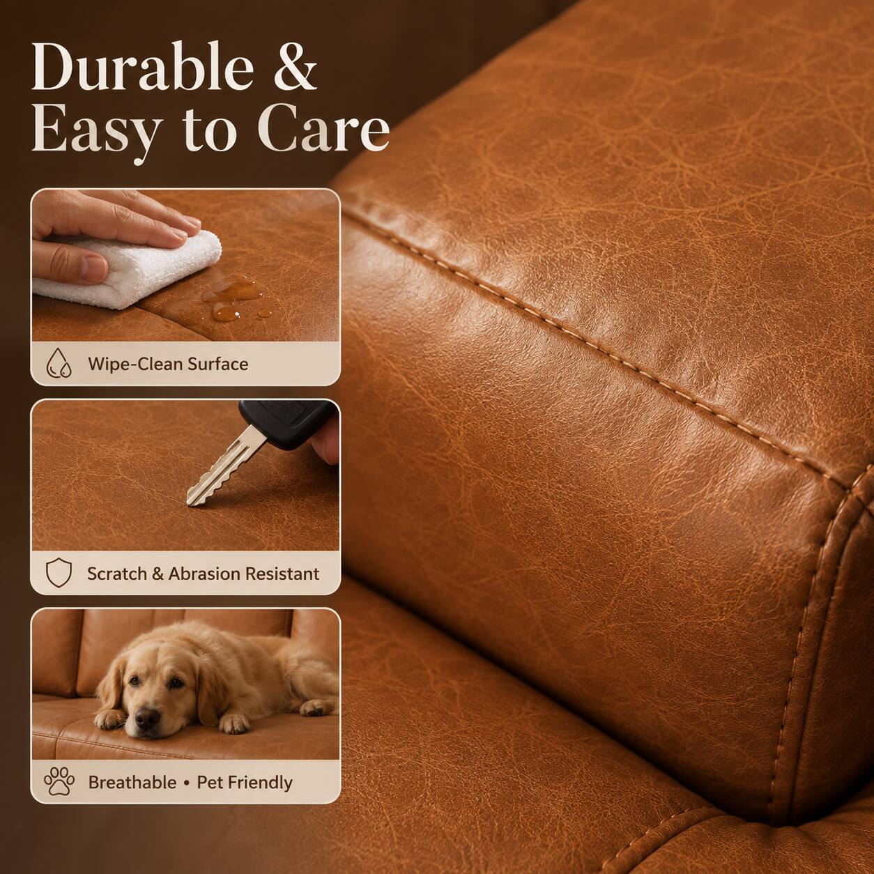 Durable & Easy to Care  
Wipe-Clean Surface  
Scratch & Abrasion Resistant  
Breathable • Pet Friendly