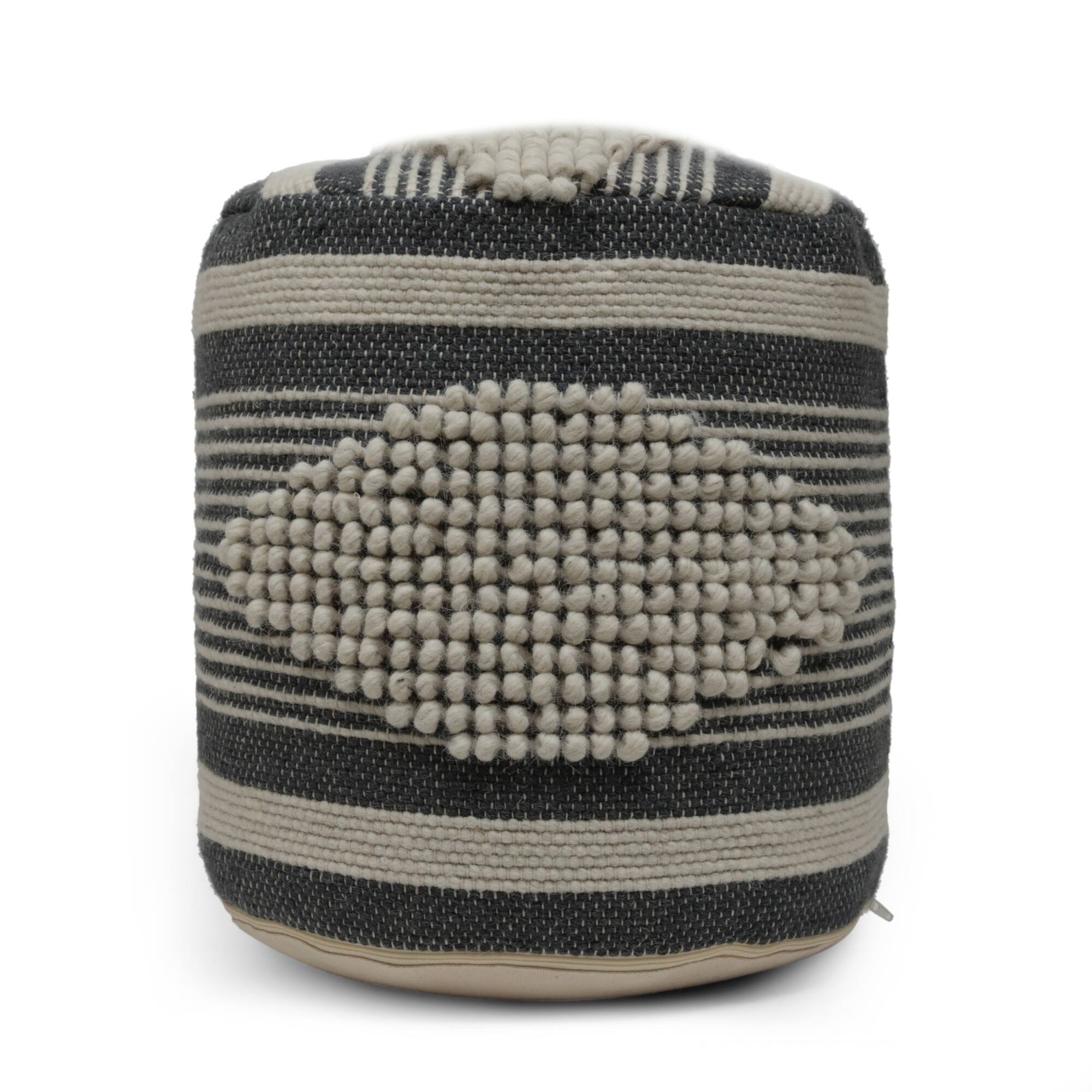 Angle. GOODSILO - Handcrafted Fabric Cylindrical Pouf with Stylish Design and Durable Construction - Dawn Grey.