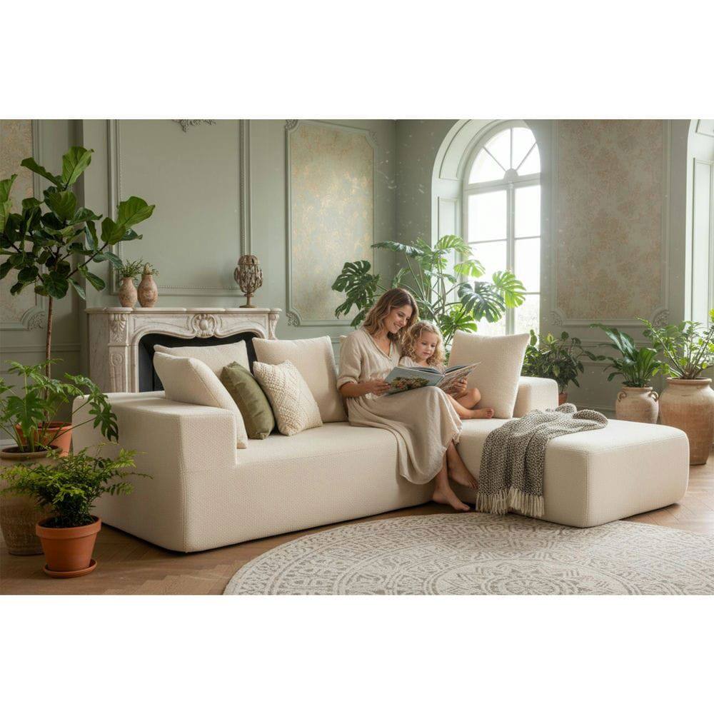 Alt View 9. Kadyn - Full Foam Compression Modular Sofa with 5 Throw Pillows, Flannelette Fabric, L-Shaped, Ideal for Small Space - Beige.