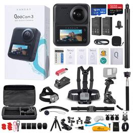 AO - Kandao QooCam 3 360 Camera Travel Combo + 64GB Card + 50in1 Action Kit + More - Black Travel Combo
