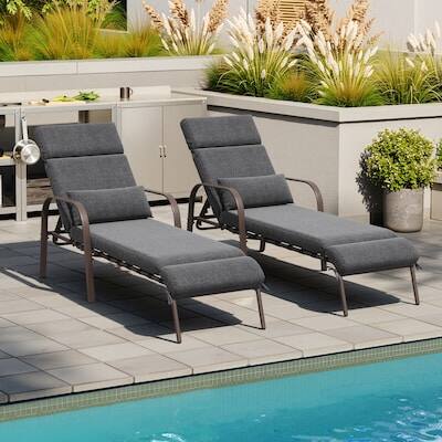 Alt View 7. Crestlive Products - Crestlive Products Set of 2 Brown Metal Frame Adjustbale Chaise Lounge Chair with Cushion and Pillow - Dark Gray.