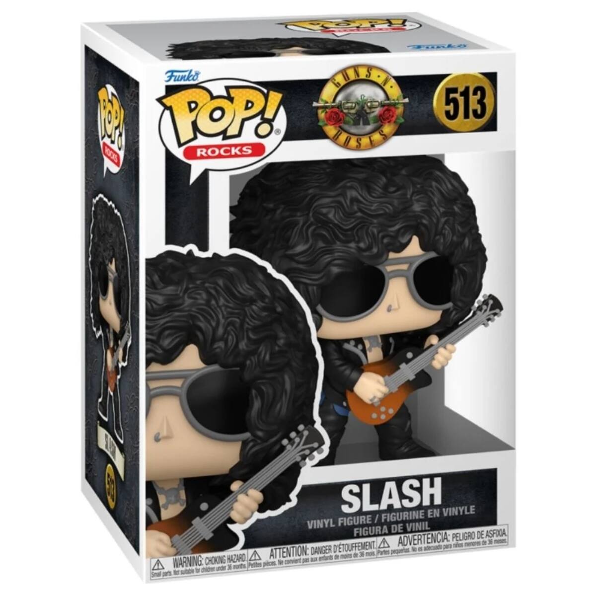 TOP!  
Funko POP! Rocks  
513  
SLASH FIGURINE EN VINYLE FIGURE / VINYL DE VINIL FIGURA DE VINIL  
PELIGRO DE ASFIXIA, D'ETOUFFEMENT, ADVERTENCIA: adecuado para menores de 36 meses, DANGER petits enfants de moins de 36 mois, WARNING: CHOKING HAZARD, ATTENTION: entants de moins de 36 mois, Small parts. Not suitable for children under 36 months.