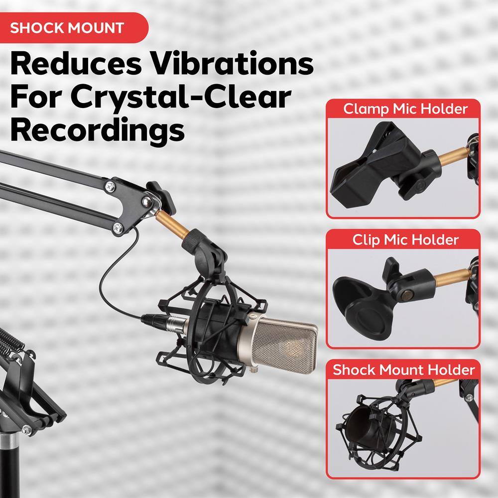 SHOCK MOUNT  
Reduces Vibrations For Crystal-Clear Recordings  

Clamp Mic Holder  
Clip Mic Holder  
Shock Mount Holder