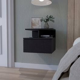 Loheer - Floating Nightstand with One Drawer, Wood, 14-Inch Wall-Mounted Bedside Storage - Wenge