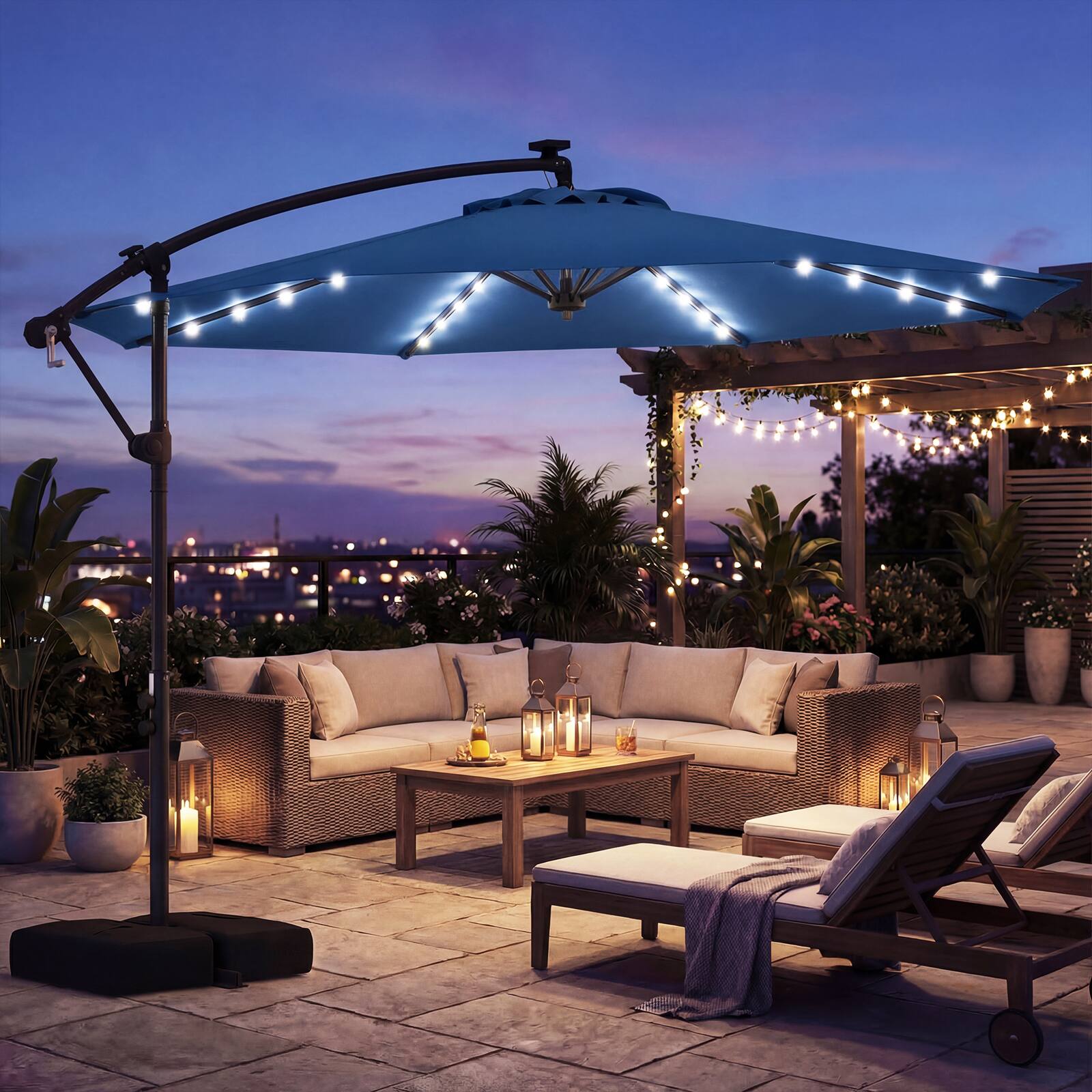 Alt View 3. Costway - Costway 10 FT Solar Offset Hanging Umbrella Patio Cantilever Umbrella with 32 LED Lights - Navy.