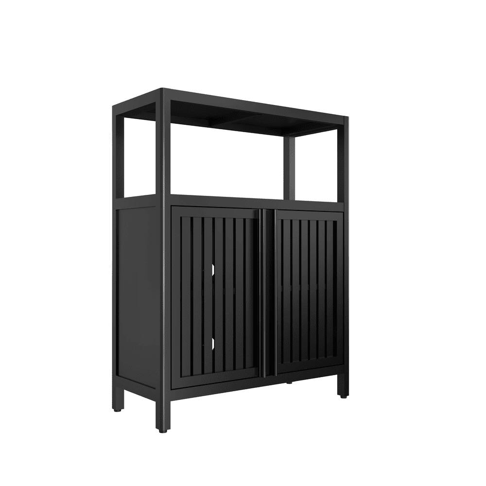 Alt View 1. Kadyn - Black Large Capacity Bamboo Storage Cabinet Furniture for Bathroom Living Room Bathroom Bamboo Storage Cabinet - Black.