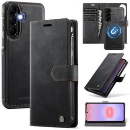 Dteck - 2 in 1 Magnetic Leather Wallet Phone Case for Samsung Galaxy A57, RFID Blocking Detachable Card Holder Stand Cover - Black