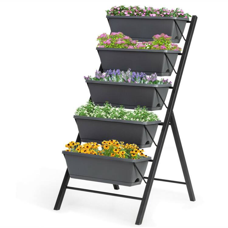 Alt View 1. SlickBlue - 5 Tier Garden Bed with Water Drainage, Perfect for Growing Flowers And Vegetables Outdoors - Grey.