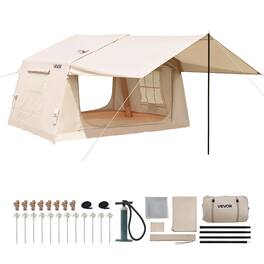 VEVOR - Inflatable Tent for Camping 2-4 Person Blow Up Tent with Hand Pump, for Family Outdoor Glamping, Waterproof 420D Oxford - Beige