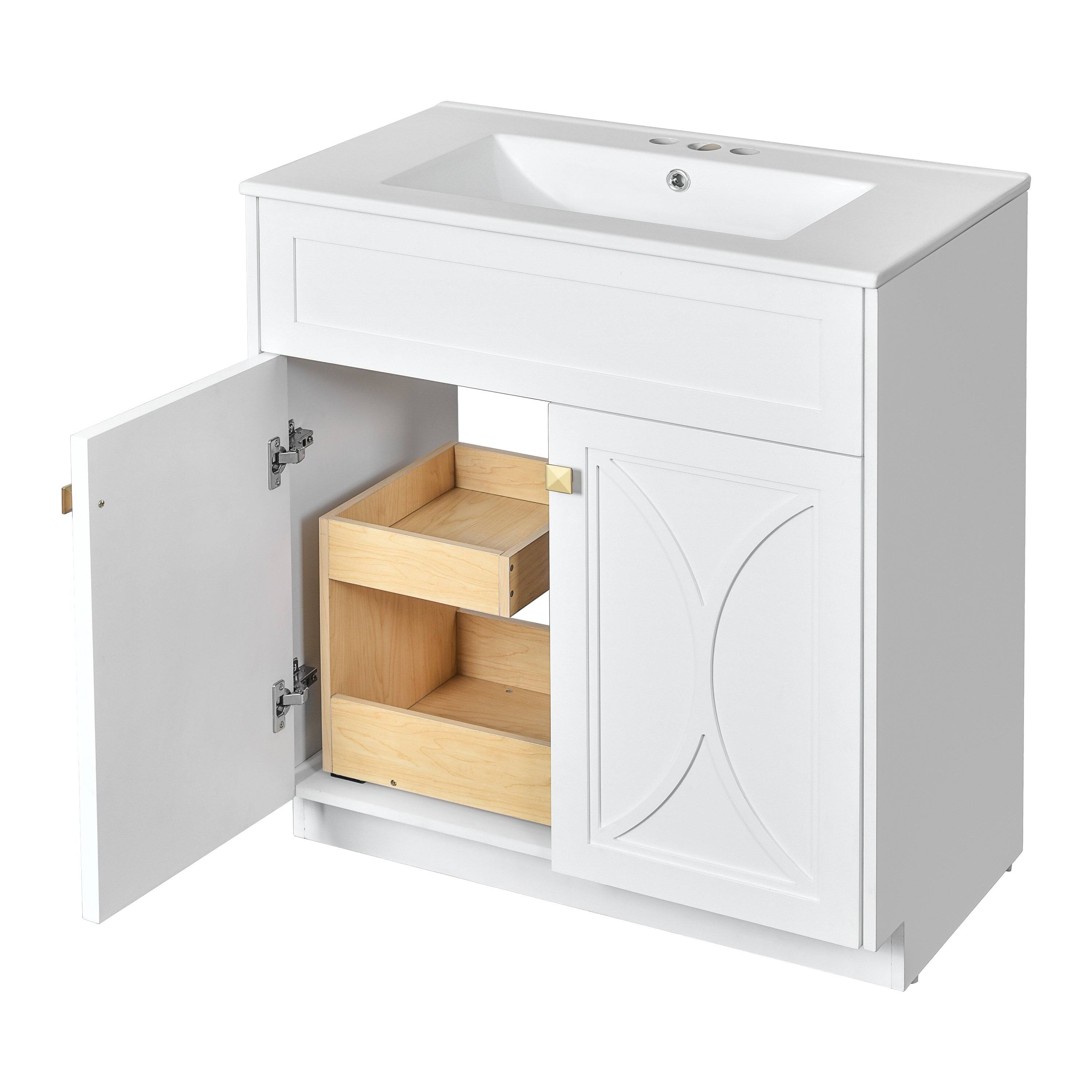 Alt View 10. Boyel Living - 30 Inch Modern Bathroom Vanity with Ceramic Sink Soft Close Doors Solid Wood FrameWhite - White.