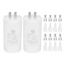 Unique Bargains - 2pcs 55uF CBB60 Run Capacitor, AC 450V 4 Pin Double Insert with Sheath Spring for Motor Start - White