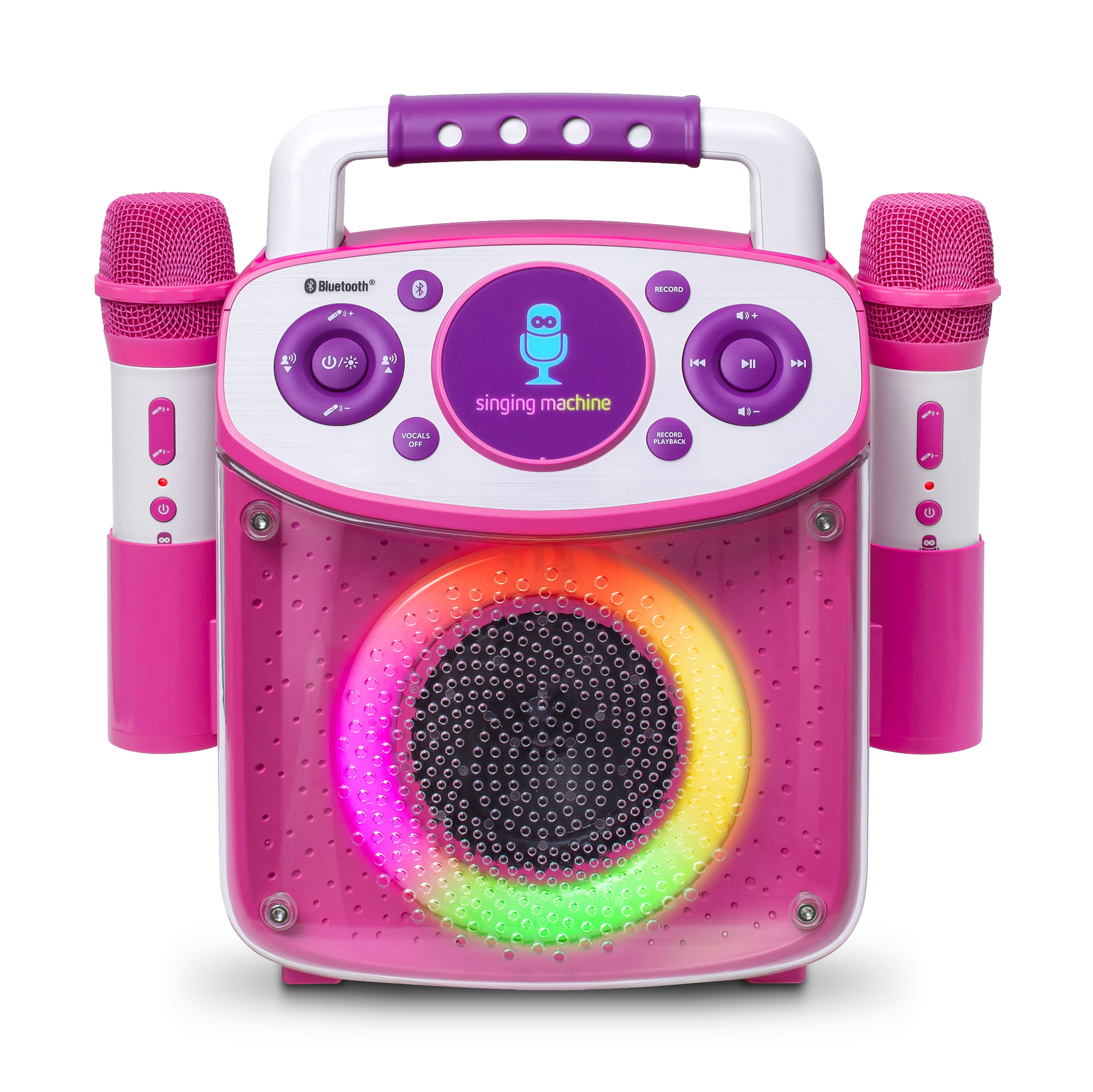 Singing Machine - Mini Sparkle Portable Bluetooth Karaoke Machine with 2 Wireless Microphones, Voice Effects and LED Lights - Pink