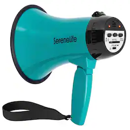 SereneLife - 20W Rechargeable Megaphone Speaker with Siren, Portable Voice Amplifier & Built-In Microphone - Teal