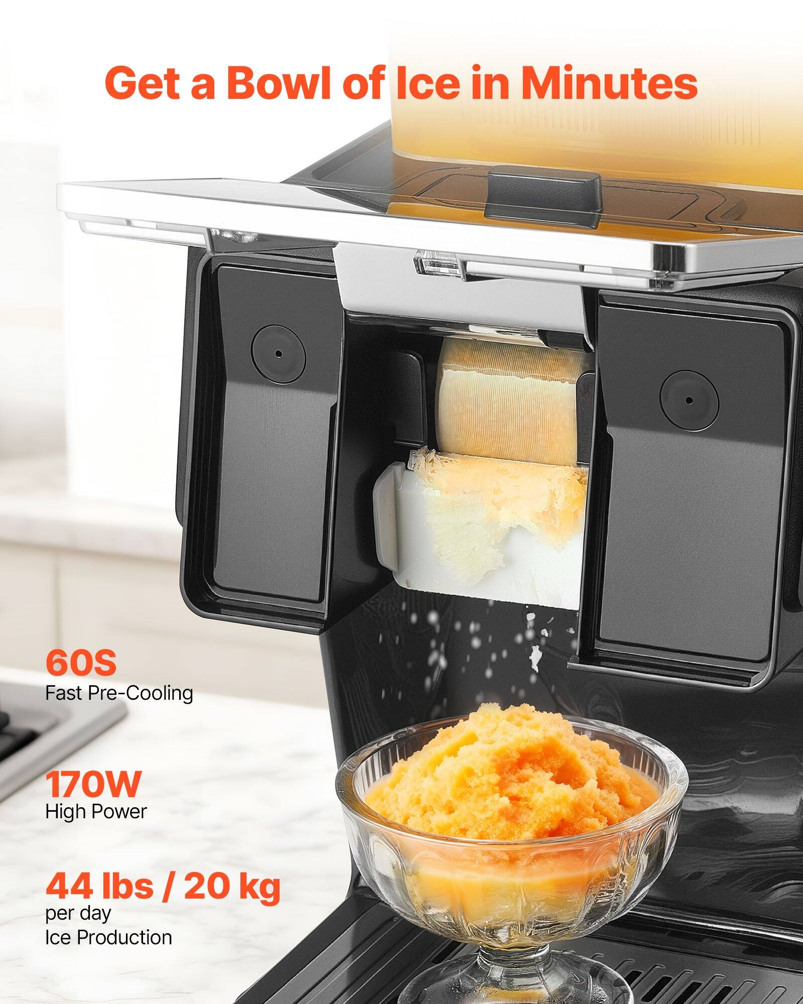 Get a Bowl of Ice in Minutes

60S Fast Pre-Cooling

170W High Power

44 lbs / 20 kg per day Ice Production