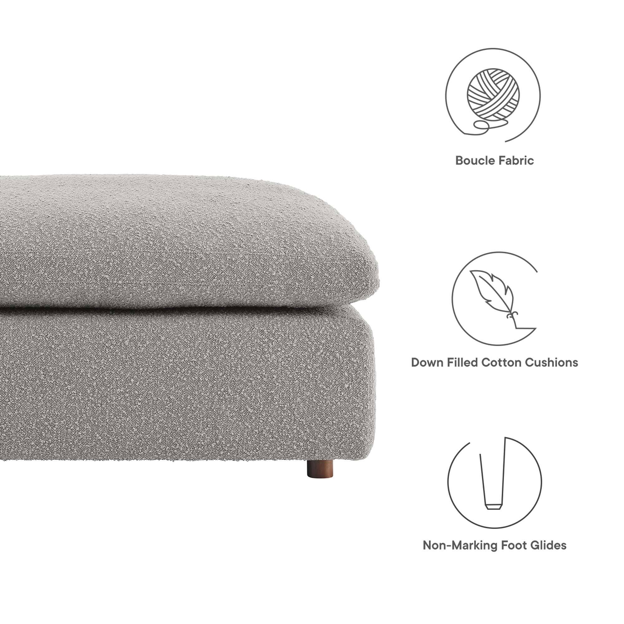 Boucle Fabric  
Down Filled Cotton Cushions  
Non-Marking Foot Glides