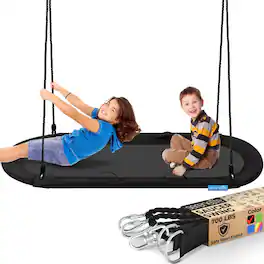 SereneLife - 67" Oval Saucer Swing, Outdoor Swing Set, Supports 700 lbs, Universal Hanging Kit, Black – SLSOVSWNG09BK - Oval Black