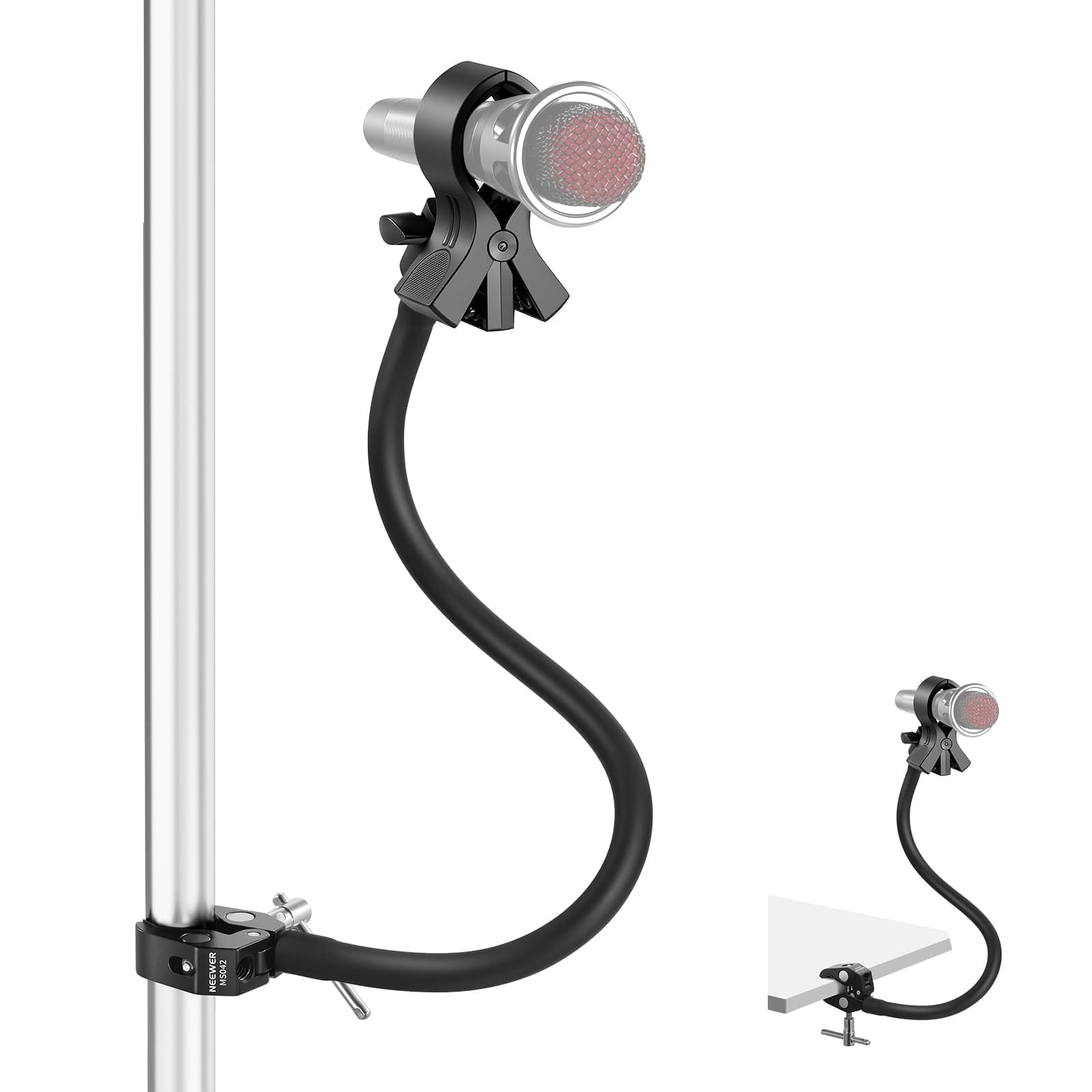 Neewer - Desktop Mic Stand with Flexible Arm, Adjustable Clip, 1/4"-5/8" Adapter, MS042