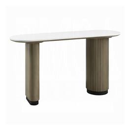 Manhattan Lane - Jeh Sofa Console Table, 55 Inch White Oval Top, Pedestal Base - White, Oak Brown, Black
