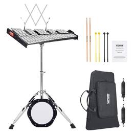 VEVOR - 32 Note Glockenspiel Xylophone Bell Kit, Professional Percussion Instrument Set with Mallets, Drum Sticks, Music Stand - Silver