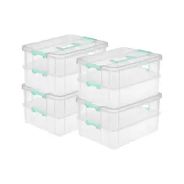Sterilite - Stack and Carry 2 Layer Handle Box Stackable Storage Container, 4 Pack - Clear