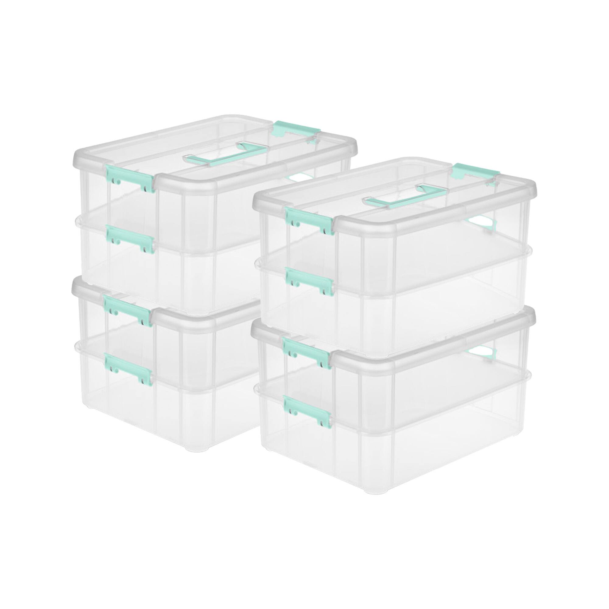 Front. Sterilite - Sterilite Stack and Carry 2 Layer Handle Box Stackable Storage Container, 4 Pack - Clear.