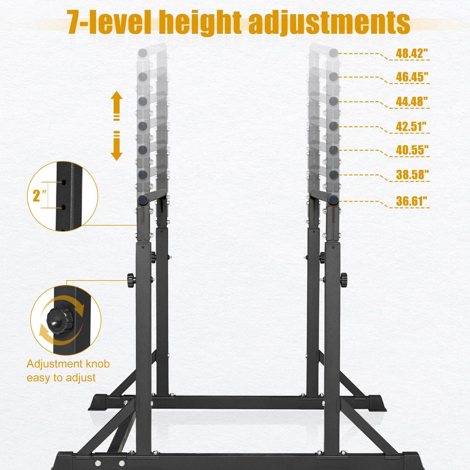 7-level height adjustments

48.42"
46.45"
44.48"
42.51"
40.55"
38.58"
36.61"

Adjustment knob easy to adjust