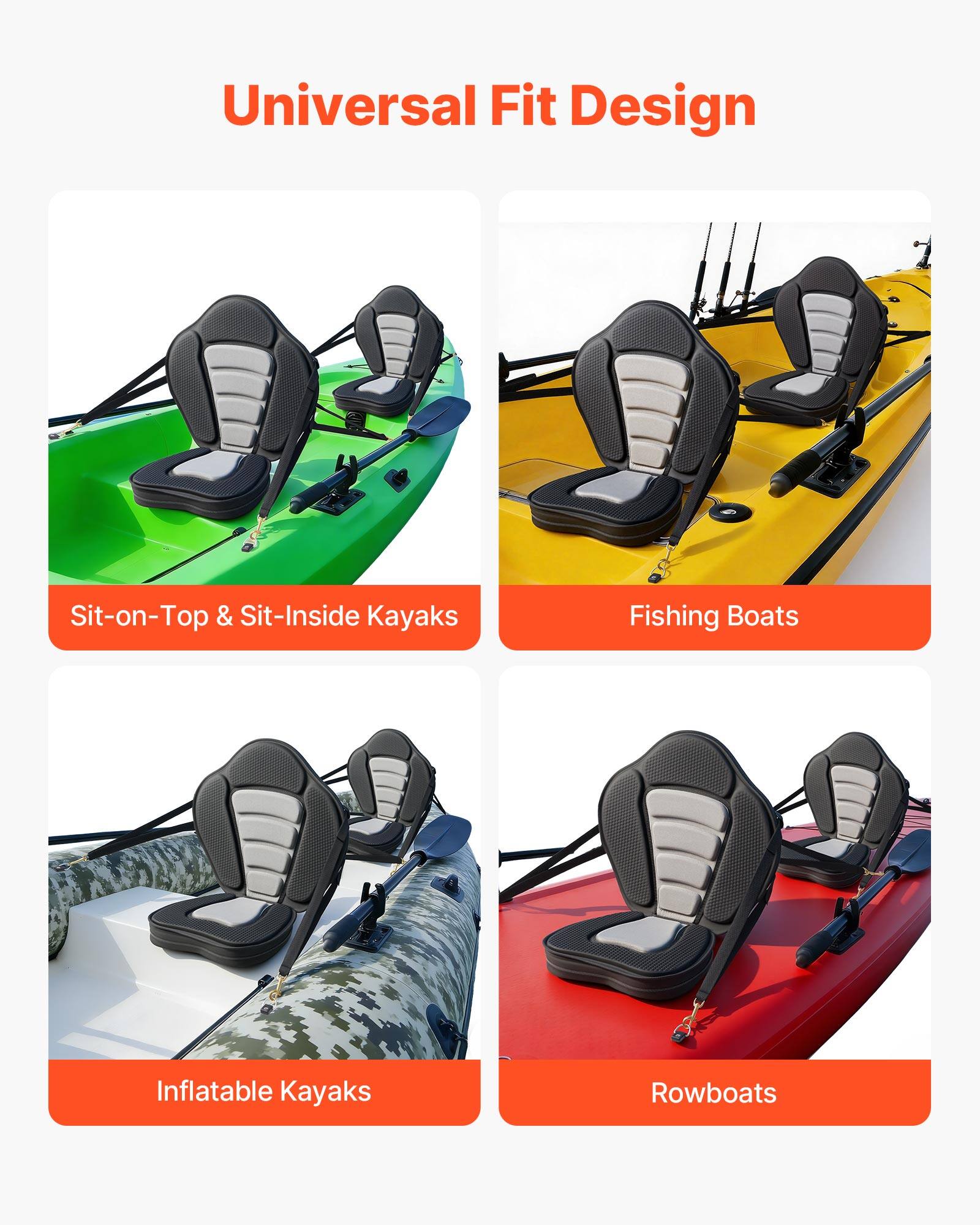 Universal Fit Design

- Sit-on-Top & Sit-Inside Kayaks
- Fishing Boats
- Inflatable Kayaks
- Rowboats