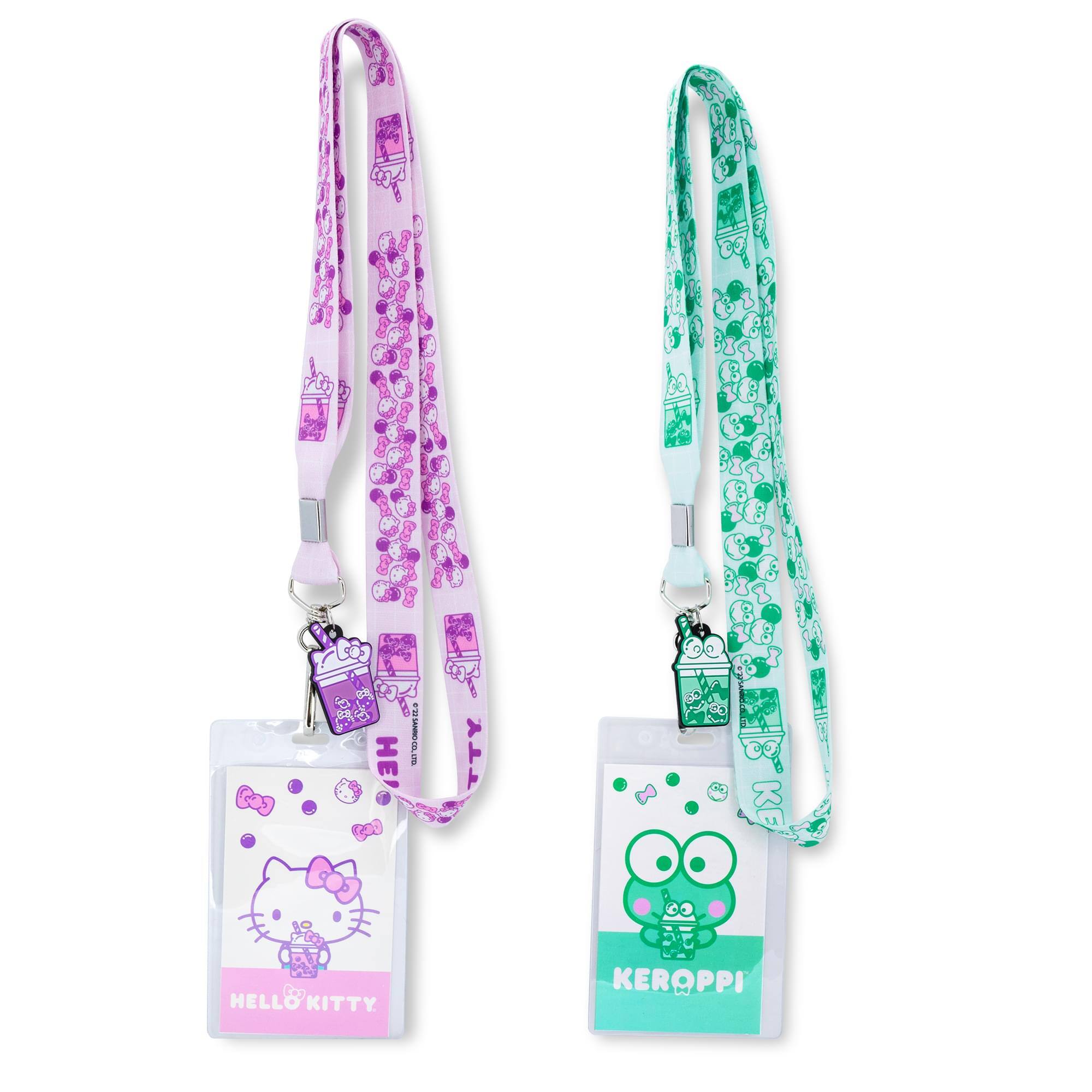 Surreal Entertainment - Sanrio Hello Kitty and Keroppi Boba Tea Lanyards With Badge Holders | Set of 2 - Purple