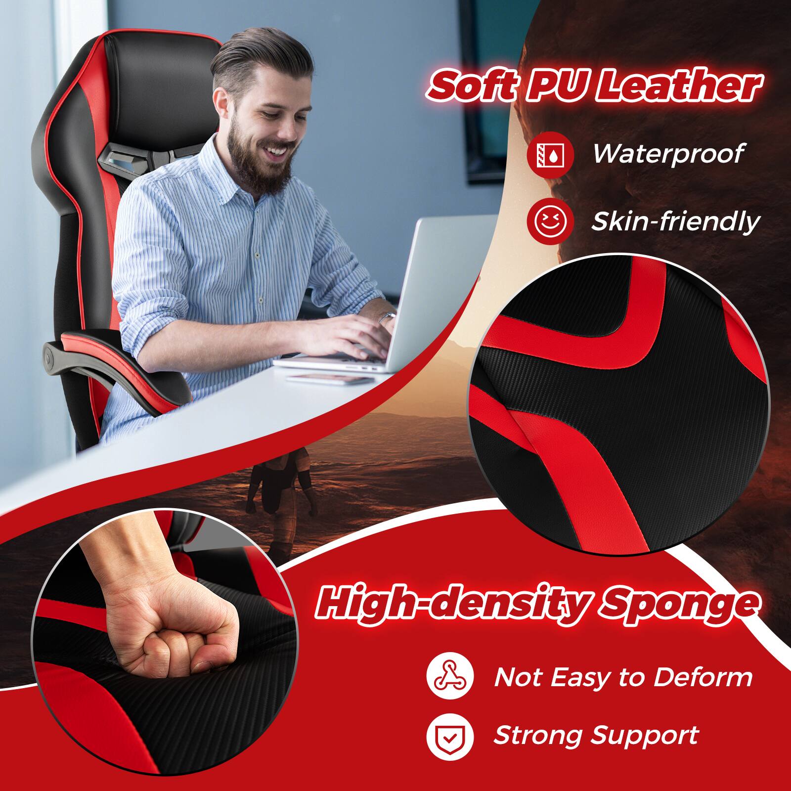 Soft PU Leather Waterproof Skin-friendly High-density Sponge Not Easy to Deform Strong Support