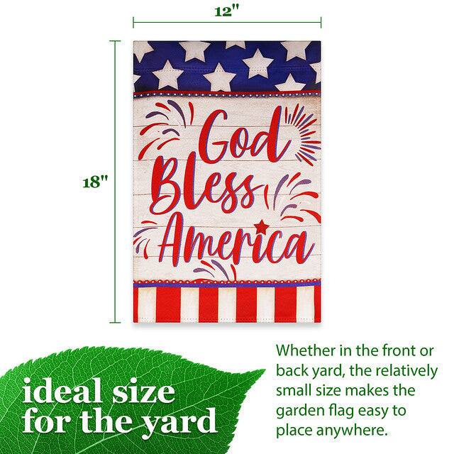 12" x 18" "God Bless America" ideal size for the yard  
Whether in the front or back yard, the relatively small size makes the garden flag easy to place anywhere.