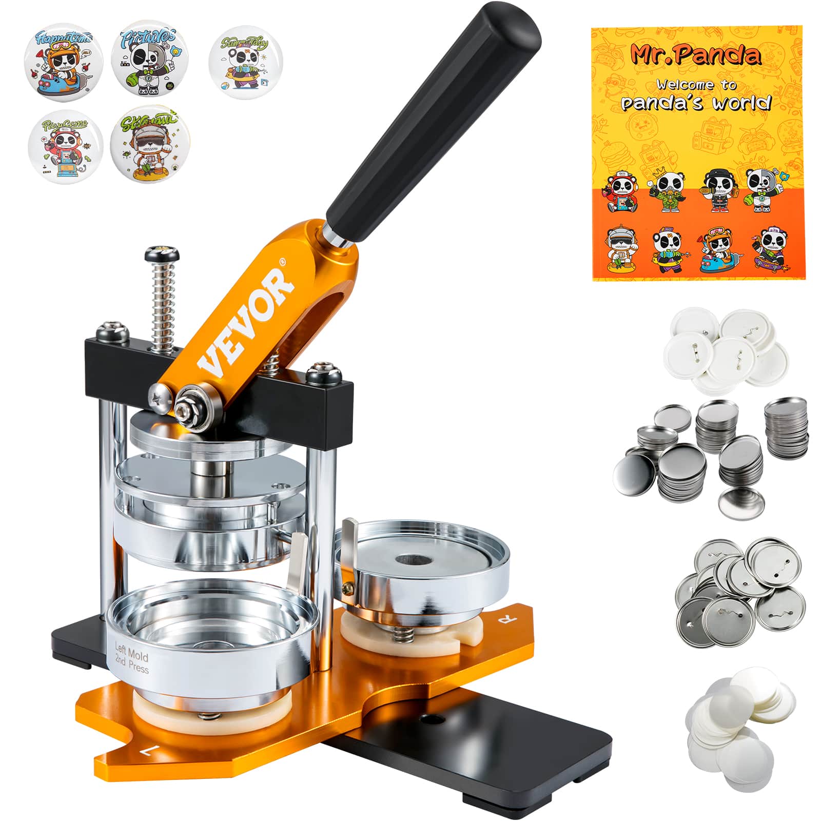 VEVOR - Button Maker Machine, 75 mm (3 inch) Badge Punch Press Kit, Children DIY Gifts Pin Maker, Button Making Supplies - Gold,Black