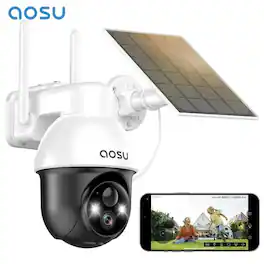 AOSU - Solar Camera Security Outdoor 2K Cameras Wireless Compatible with Alexa - White