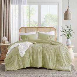 Hivvago - Queen size Microfiber Pleated Lightweight Soft Comforter Set - Sage Green